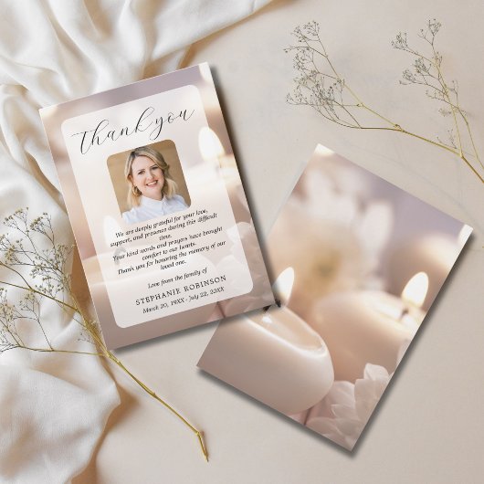 Modern Elegant Funeral Sympathy Memorial Photo サンキューカード