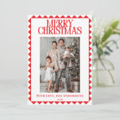 Modern Elegant Geometric Border Photo Christmas シーズンカード (スタンド正面)
