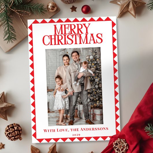 Modern Elegant Geometric Border Photo Christmas シーズンカード