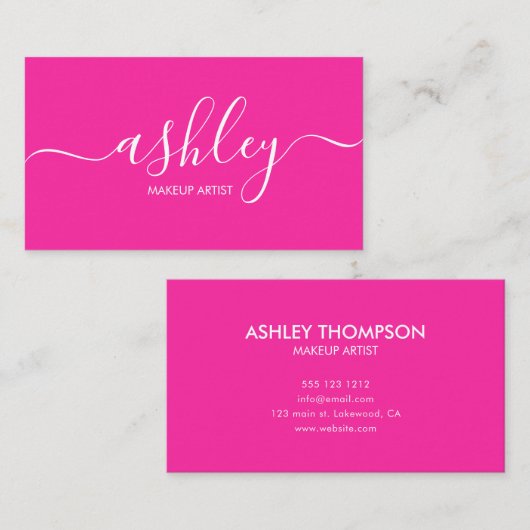 Modern Elegant Girly Calligraphy Pink 名刺 (正面/裏面)