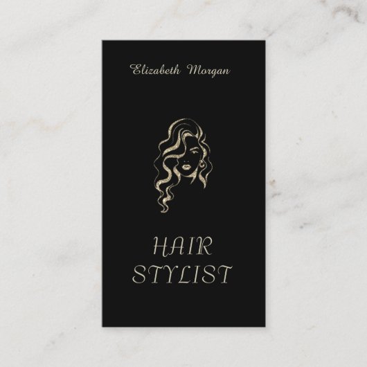 Modern Elegant Glitter Girl Hair Black 名刺 (正面)