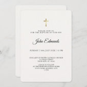 Modern Elegant Gold & Black Calligraphy Baptism  招待状 (正面/裏面)