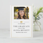 Modern Elegant Gold Border Photo Graduation 招待状 (スタンド正面)