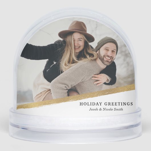 Modern Elegant Gold Brushstroke Photo Snow Globe (正面)