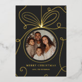 Modern Elegant Gold Christmas Bauble lines Photo 箔シーズンカード (正面)