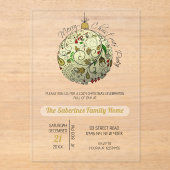 Modern Elegant Gold Christmas Doodle Ornament  アクリル招待状 (正面)
