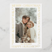 Modern Elegant Gold Christmas Words Photo 箔シーズンカード (正面)