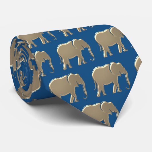 Modern Elegant Gold Elephant Pattern Classic Blue ネクタイ (ロール)