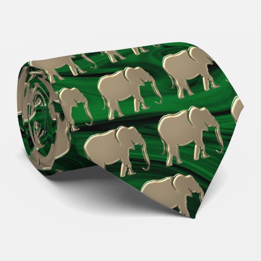 Modern Elegant Gold Elephant Pattern Emerald Green ネクタイ (ロール)