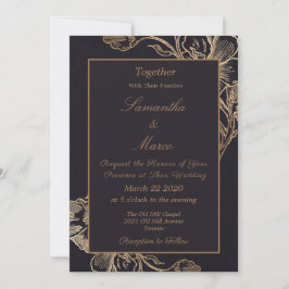 Modern Elegant Gold Faux Metal Floral Wedding 招待状