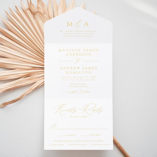 Modern Elegant Gold Foil Monogram Wedding オールインワン招待状