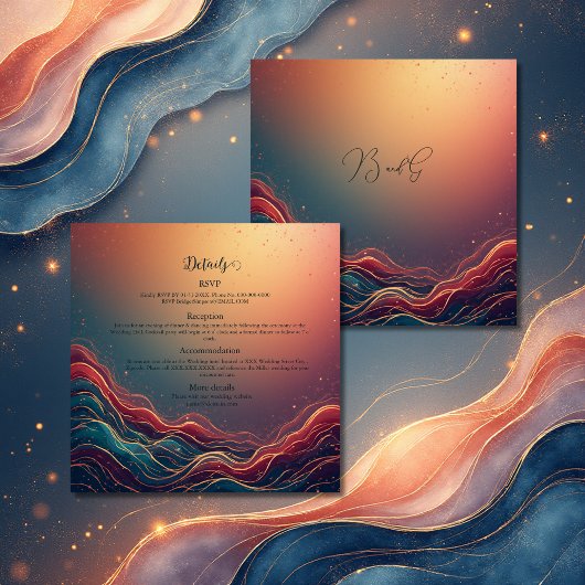 Modern Elegant Gold Marble Navy Terracotta Wedding エンクロージャーカード