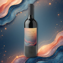 Modern Elegant Gold Marble Navy Terracotta Wedding ワインラベル