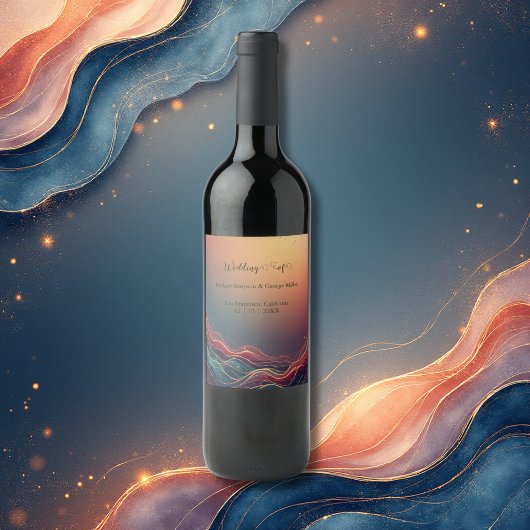 Modern Elegant Gold Marble Navy Terracotta Wedding ワインラベル