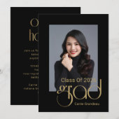 Modern Elegant Gold Script Photo Graduation Party 招待状 (正面/裏面)