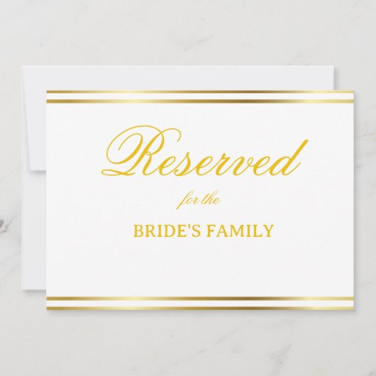 Modern Elegant Gold Script Wedding Reserved Sign (正面)