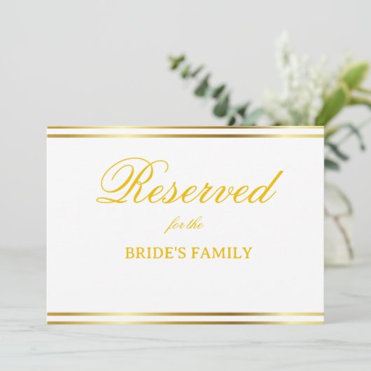 Modern Elegant Gold Script Wedding Reserved Sign (スタンド正面)