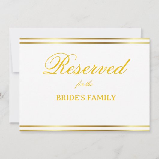 Modern Elegant Gold Script Wedding Reserved Sign (裏面)