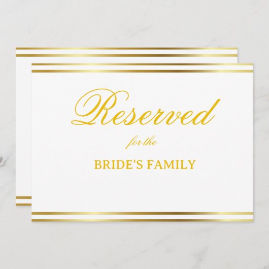 Modern Elegant Gold Script Wedding Reserved Sign (正面/裏面)