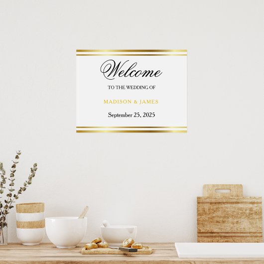 Modern Elegant Gold Script Wedding Welcome ポスター (キッチン)