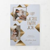 Modern Elegant Gold Star Family Photos Hanukkah 三つ折りクリスマスカード (カバー)