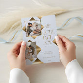 Modern Elegant Gold Star Family Photos Hanukkah 三つ折りクリスマスカード