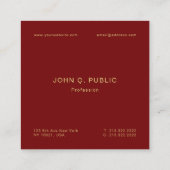 Modern Elegant Gold Text Burgundy Red Luxury Silk スクエア名刺 (裏面)