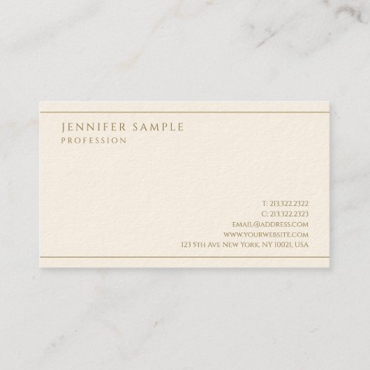 Modern Elegant Gold Text Luxury Signature Cream 名刺 (裏面)