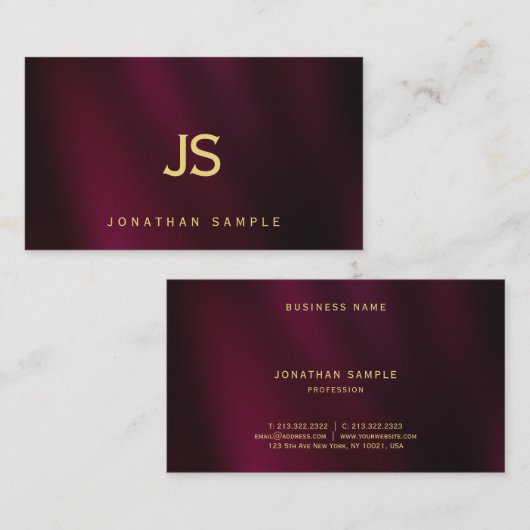 Modern Elegant Gold Text Monogram Create Your Own 名刺 (正面/裏面)