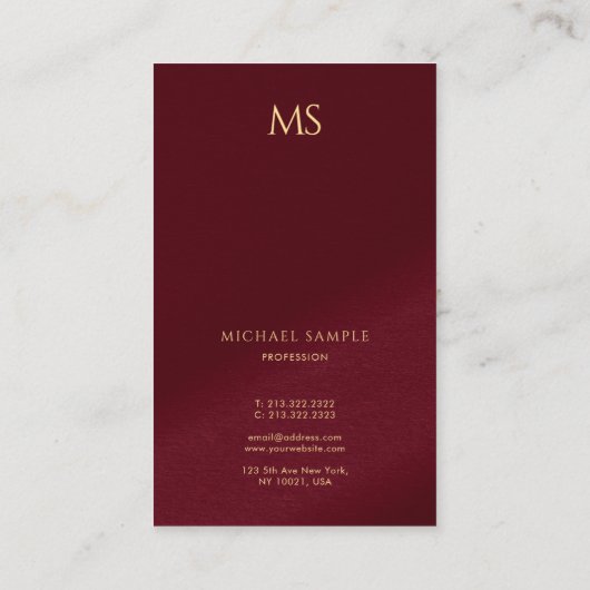 Modern Elegant Gold Text Monogram Vertical Oceania 名刺 (裏面)