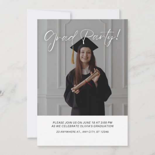 Modern Elegant Graduation Party Photo Invitation 招待状 (正面)