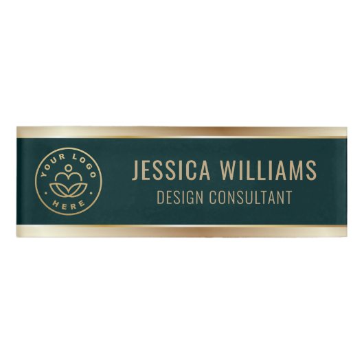 Modern Elegant Green Gold Business Logo 名札 (正面)
