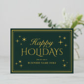 Modern Elegant Green Happy Holidays Business 箔シーズンカード (立ち正面)