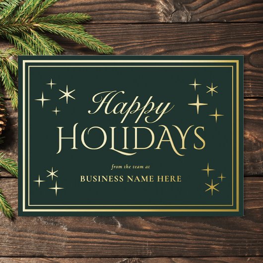Modern Elegant Green Happy Holidays Business 箔シーズンカード