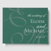 Modern Elegant Green Monogram Calligraphy Wedding  ゲストブック (正面)