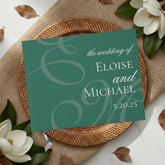 Modern Elegant Green Monogram Calligraphy Wedding  ゲストブック