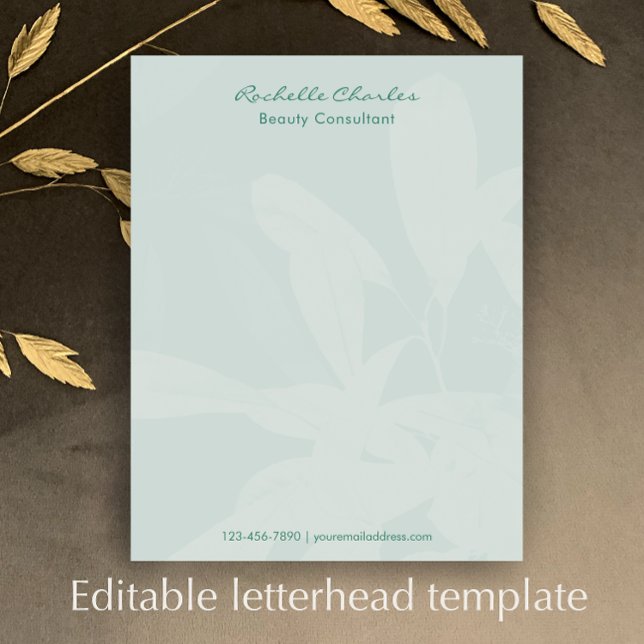 Modern Elegant Green Script Personalized Business レターヘッド (Add your custom text to this elegant green business letterhead paper. Professional and personalized.)