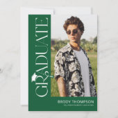 Modern Elegant Green & White 3 Photo Graduation 招待状 (正面)