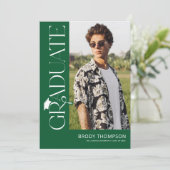 Modern Elegant Green & White 3 Photo Graduation 招待状 (スタンド正面)