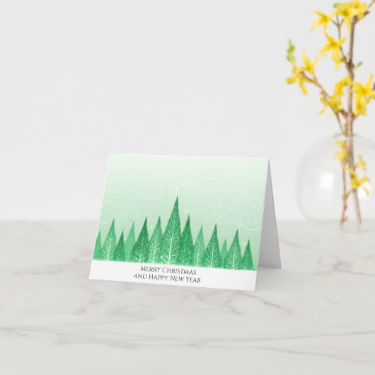 Modern Elegant Green Winter Trees Christmas Card カード (黄色い花)