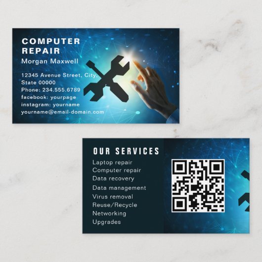 Modern Elegant Grey Blue Circuit Computer Repair  名刺 (正面/裏面)