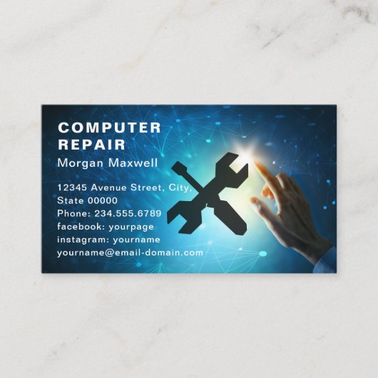 Modern Elegant Grey Blue Circuit Computer Repair  名刺 (正面)
