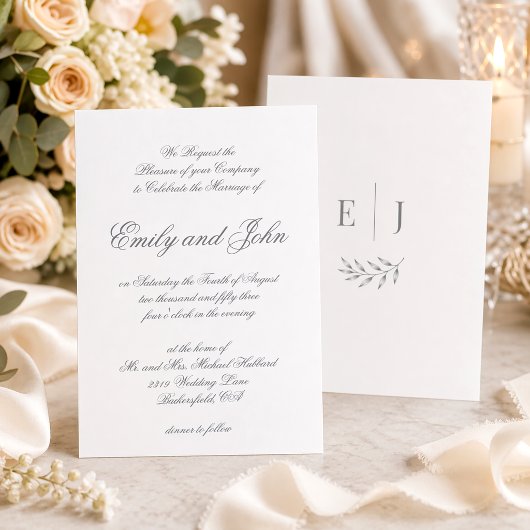 Modern Elegant Grey Calligraphy Minimalist Wedding 招待状