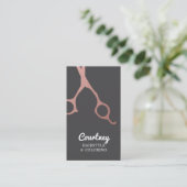 Modern Elegant Grey Rose Gold Scissors HairStylist 名刺 (スタンド正面)