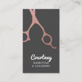 Modern Elegant Grey Rose Gold Scissors HairStylist 名刺 (正面)