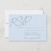 Modern Elegant Handwriting Soft Blue Wedding  出欠カード (正面)