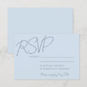 Modern Elegant Handwriting Soft Blue Wedding  出欠カード (正面/裏面)