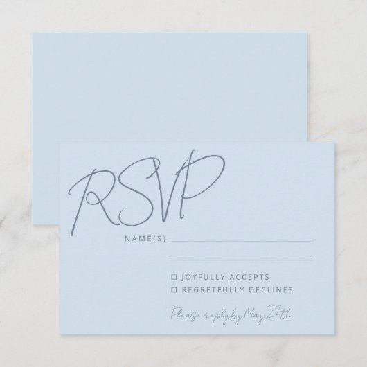 Modern Elegant Handwriting Soft Blue Wedding 出欠カード (正面/裏面)