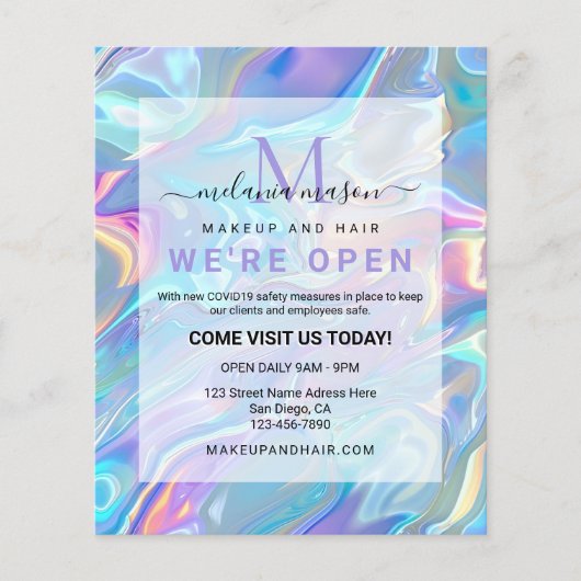 Modern Elegant Holographic Irediscent Blue チラシ (正面)