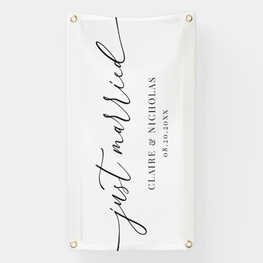 Modern Elegant Just Married Wedding Car Banner 横断幕 (縦)